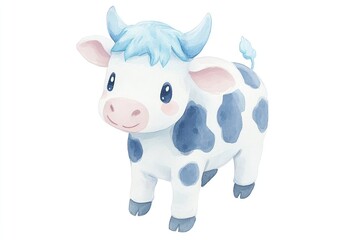 Cute cow illustration watercolor animal.