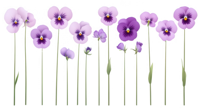 Elegant array of violet pansies in full bloom against a dark backdrop