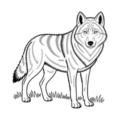 ‎A black and white jackal  illustration line art of a coloring page