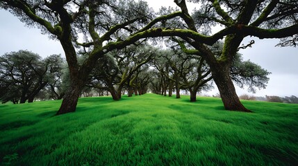 Obraz premium Mossy Oak Tunnel Serene Green Meadow Landscape.