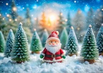 Fototapeta premium Cheerful Santa Doll in Snowy Winter Wonderland Aerial View - Christmas Stock Photo