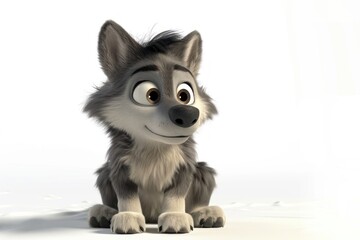 Obraz premium Cute cartoon wolf friendly animal illustration.