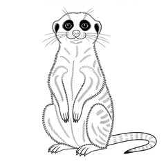 ‎A black and white meerkat illustration line art of a coloring page