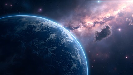 Fototapeta premium Planet Earth with Glowing Nebula in Outer Space