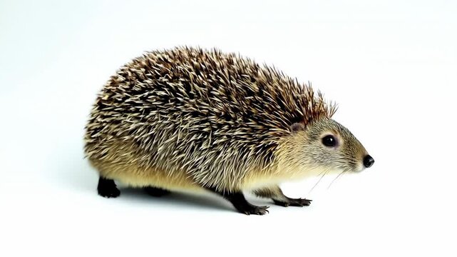 Cute small wild hedgehog isolated on a white studio background