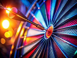 Close-Up: Darts Striking Vibrant Dartboard Center - High-Resolution Stock Photo