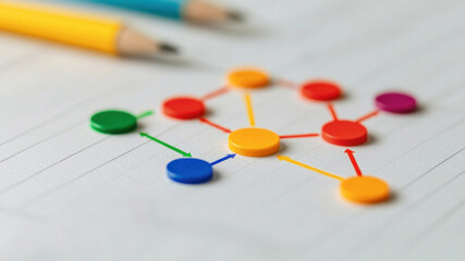 Fototapeta premium Business Plan Flowchart with Colorful Markers and Icons on Paper