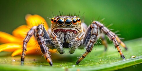 Close-up of a Jumping Spider on a Green Leaf - Macro Nature Photography