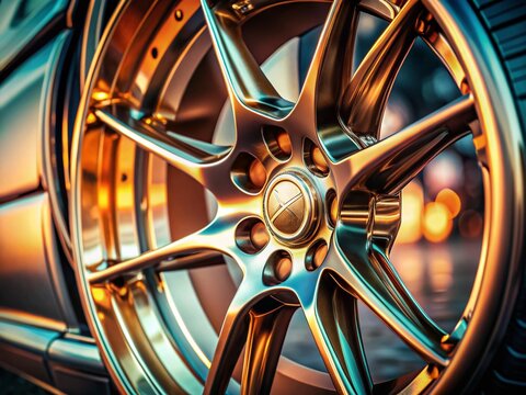 Close-up of a Shiny Car Wheel Rim, Rule of Thirds Composition