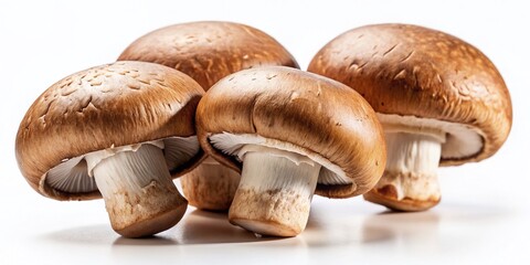 Close-up of Four Portobello Mushrooms on White Background - High-Resolution Stock Photo