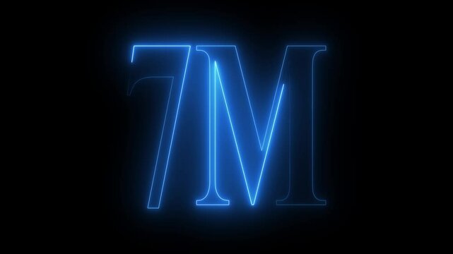 Neon 7m million neon glowing text animation 7M text animation on black background.