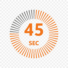 Forty five second timer clock. 45 sec stopwatch icon. Vector illustration on isolated background