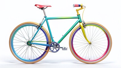 Fototapeta premium Colorful Modern City Bicycle, Side View, Isolated on White, Eco-Friendly Urban Transport, Bright Road Bike