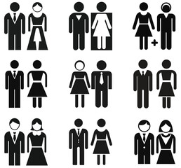 Simple Black and White Male and Female Icons Representing Different Styles