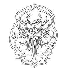 Intricate stylized linework evoking a mysterious forest entity illustration