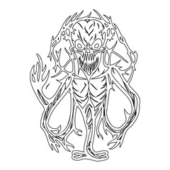 Eerie creature in line art, gothic themed monster illustration, halloween vibe
