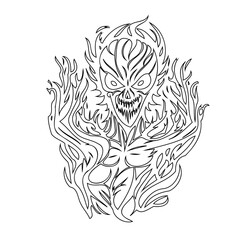Fototapeta premium Fiery skeletal apparition, abstract graphic representation of inner demons or nightmares