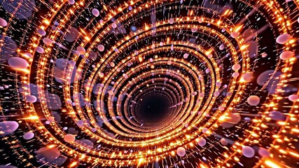 digital artwork featuring swirling vortex vibrant orange yellow lights creating sense depth movement vortex appears tunnel concentric rings light extending outward giving impression dynamic. - Powered by Adobe