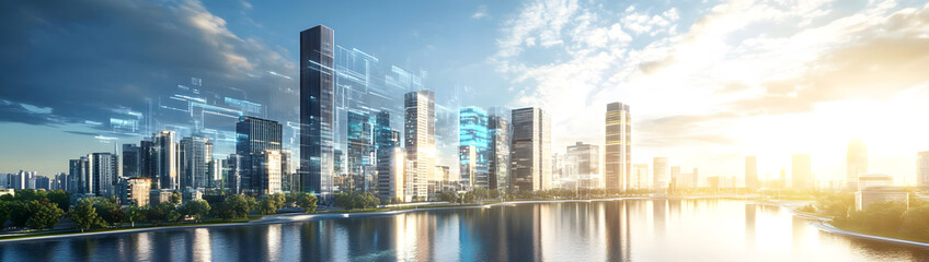 Smart city with integrated technology, illustrating urban future