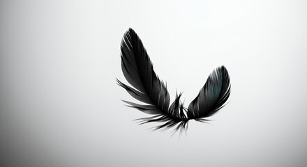 Single Black Feather Curved on Gradient White Background Displaying Fine Textures and Details Perfect for Decoration