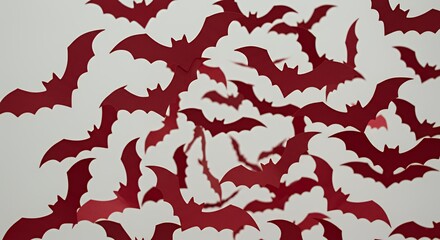 Swirling Vortex of Crimson Papercut Bats with Gothic Patterns on Stark White Background Perfect for Halloween and Decorative Purposes