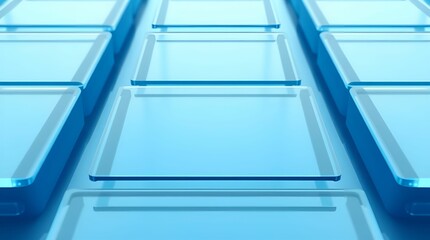 Obraz premium Modern flat design, tight close-up shot. Abstract light blue 3D background, glass transparent square plates, crystal gradient wave lines. Futuristic architecture design. Detailed focus, simple