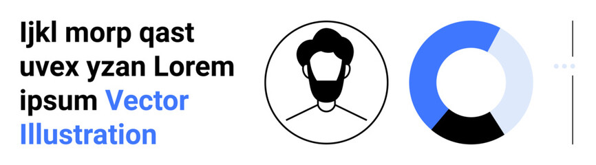 User profile face icon next to a segmented circular chart and text. Ideal for analytics, user interface, dashboard, identity, data, personal stats, and simple landing page