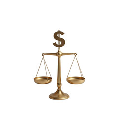 A golden scale with a dollar sign on top, symbolizing balance and finance.