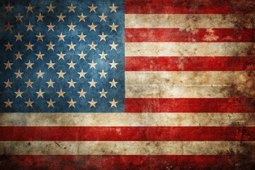 Fototapeta premium Distressed American Flag Background: Patriotism, Vintage, Textured, Red White Blue