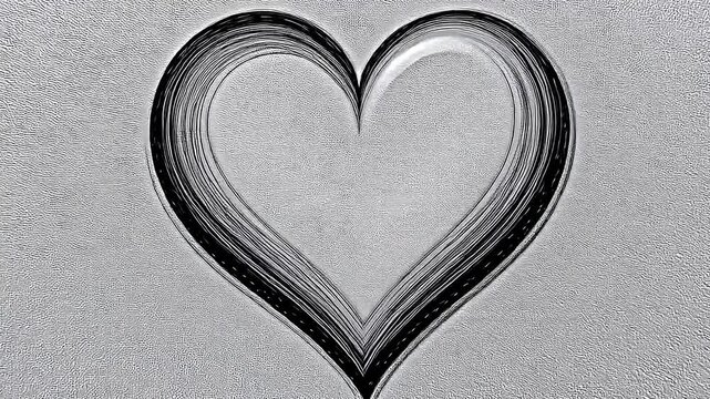 heart-shaped design rendered gradient black gray tones heart centeredlight gray textured background creating cle minimalistic composition smooth flowing curves heart give it modern artistic.