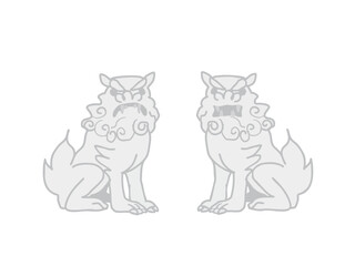 Illustration of the A-un guardian lion dogs that protect the deity within the grounds of a shrine