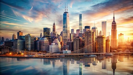 Obraz premium Double Exposure: US City Skylines - New York, Chicago, Los Angeles, San Francisco