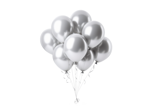 silver metalic balloons isolated on white or transparent png