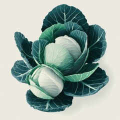 Fototapeta premium Two Fresh Cabbages with Detailed Leaves on Light Background - Healthy Eating, Vegetarian Food, and Organic Produce Still Life
