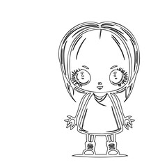 Stylized line drawing depicting a young girl with large eyes illustration