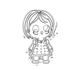 Whimsical line drawing of a charming girl character with large expressive eyes