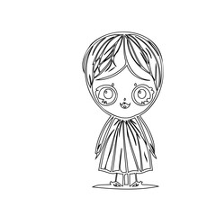 Whimsical monochrome illustration of a stylized child character, hand-drawn
