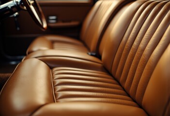 Fototapeta premium Luxurious brown leather seats in a classic car interior
