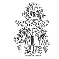 Stylized Scarecrow Illustration: A Monochrome Outline Depicting a Rustic Figure