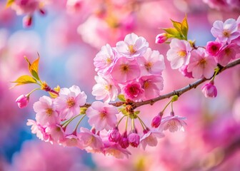 Naklejka premium Drone View: Pink Sakura Blossom Branch, Spring Wedding Backdrop, Exotic Texture