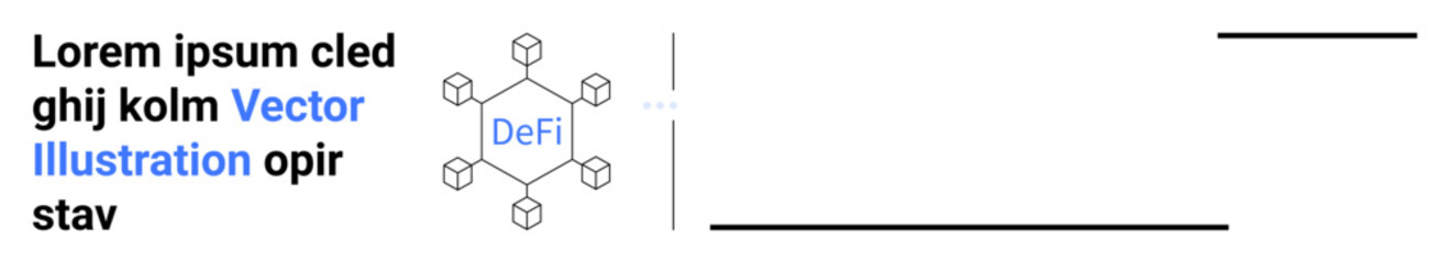 Blockchain nodes in a network, linked by lines and highlighting DeFi at the center. Ideal for blockchain, cryptocurrency, fintech, networking, data sharing, decentralization, and simple landing page