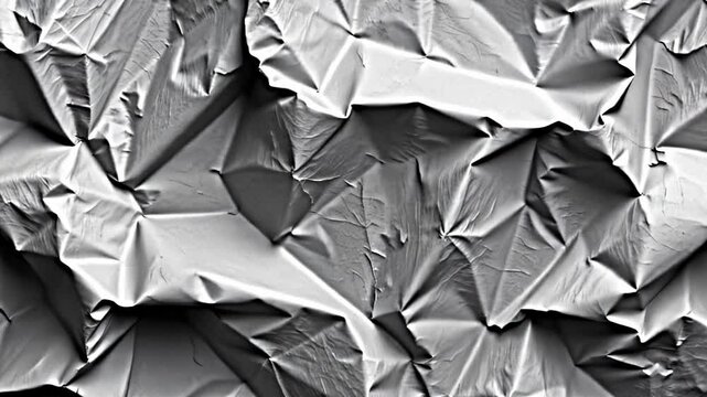 detailed crumpled surface intricate folds creases rendered shades gray texture appears soft slightly rough variety angles shapes creating complex pattern overall aesthetic modern abstract.