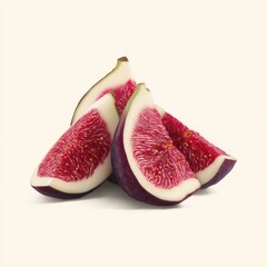 Fresh Fig Slices Close-Up on Cream Background - Healthy Eating, Vegetarian Food, Colorful Fruit Still Life, Isolated, Delicious, Sweet