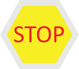 Yellow Stop Sign: Warning Graphic Image, Stop Text Hexagon: Caution Symbol Design, Halt Sign Illustration: Red Letters on Yellow.
