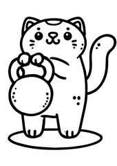 cat with kettlebell doing sports