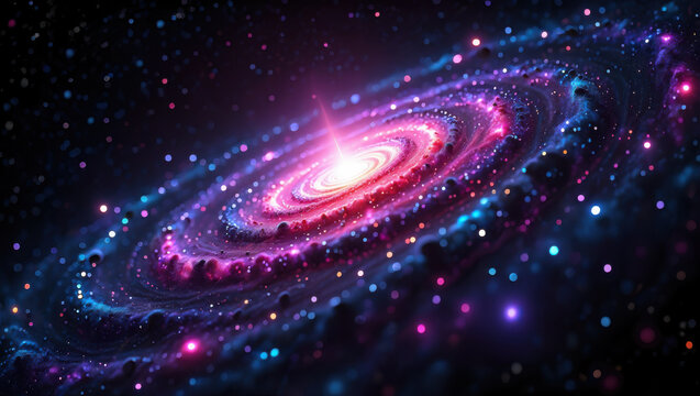 Galaxies rotating, purple-red gradient nebula with a luminous center core spiraling outward, fantastic cosmic  scene