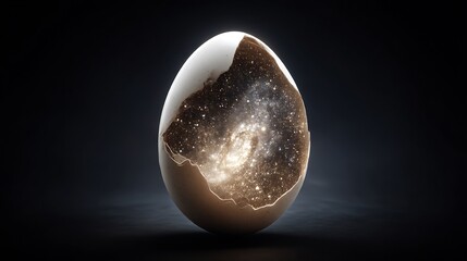 Cosmic incubation: A nebula cradled inside a cracked egg under the dark light