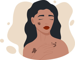 Skin cancer and melanoma awareness month. Woman screening illustration. Person health checkup