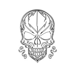 Intricate Skull Illustration with Ornamental Details and Tattoo Art Style