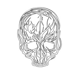 Intricate Line Drawing of Skull with Organic, Branch-like Motifs Inside Structure